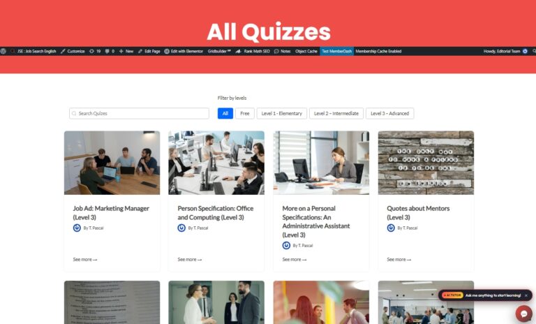 Job Search English Quizzes: